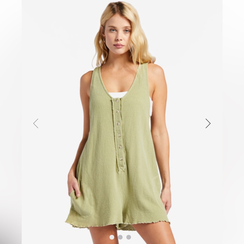 Billabong Fade Away Button-Up Knit Romper Avocado Green